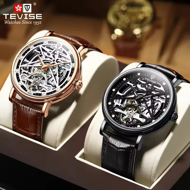TEVISE T888C 888C Luxury Design Men Genuine Leather Luminous Function Classic Charm Watch Automatic Mechanical Male Watches