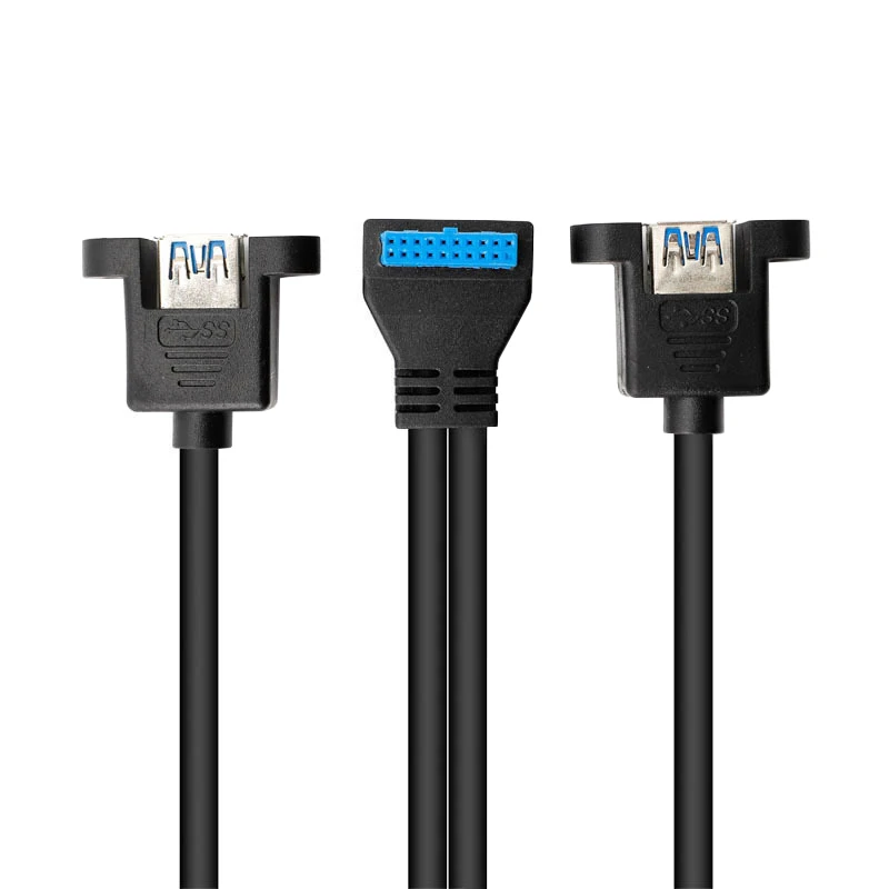 Dual USB 3.0 A Female to Motherboard 90 degree IDC 20pin Adapter Cable with screw