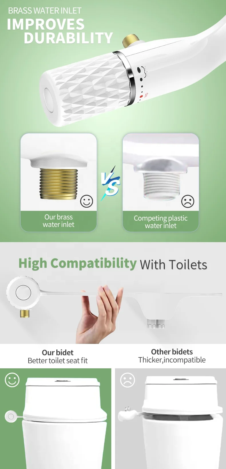 OEM/ODM Dual Wash Nozzles bidet toilet seat attachment  pulverisateur de bidet Non Electric Manual WC toilet bidet