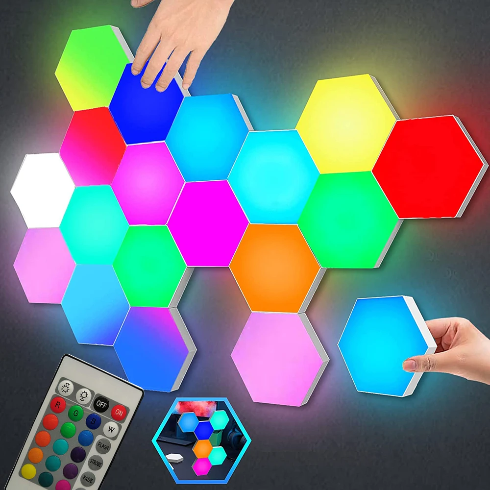 RGB LED Quantum Lamp Hexagon Light Touch Sensor RGB LED Wall Lamp LED Honeycomb Light Colorful Modular Night Light For Bedroom