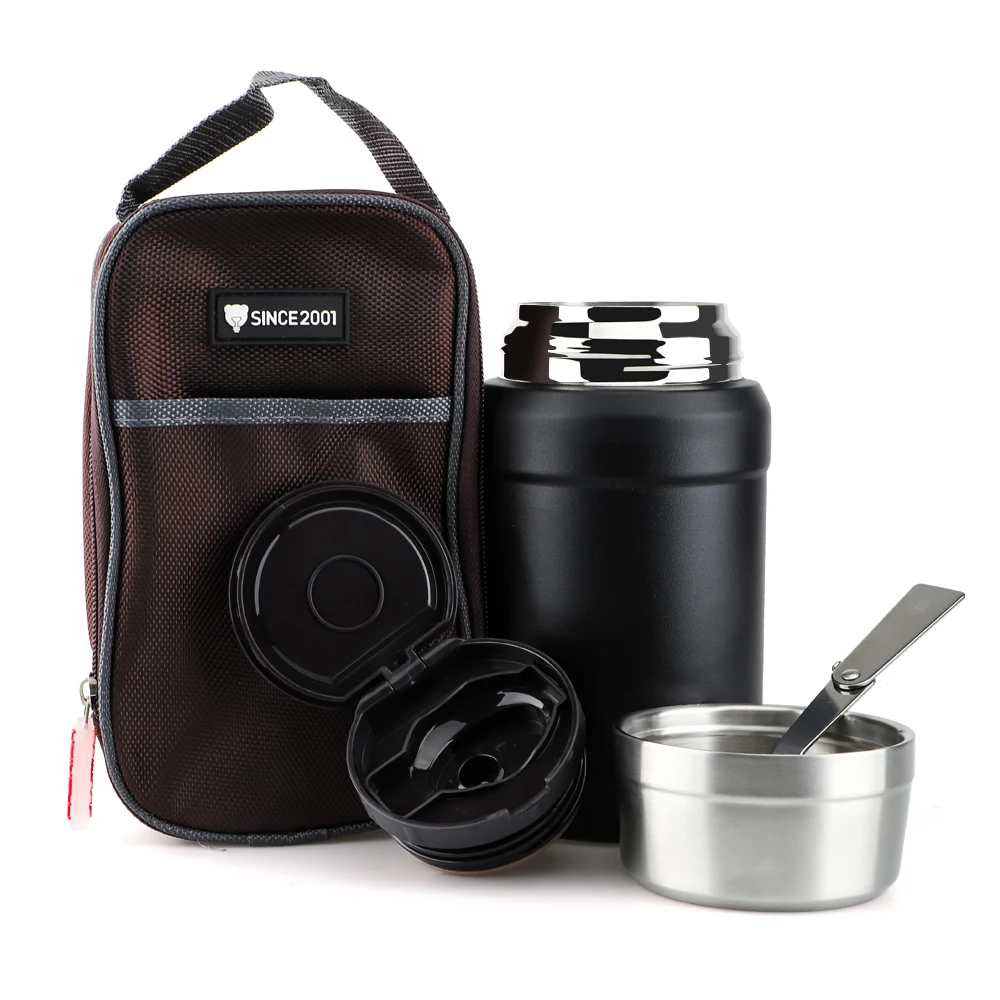 316 High Quality 800ml Double Walled Food Flask with Spoons and canvas bags