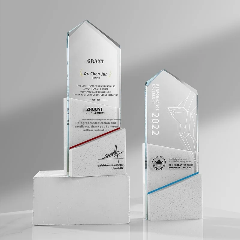 Creative Marble Personalized Customized Medal Excellent Employee Authorized Brand Award Annual Conference Crystal Trophy