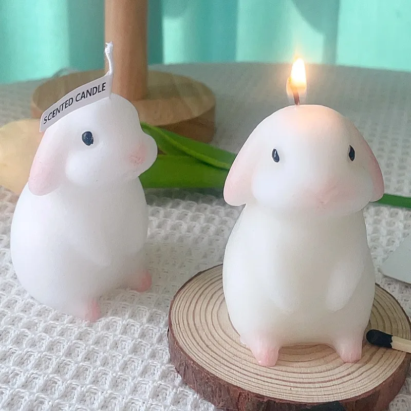 Lopsided rabbit scented candle, cute cartoon rabbit atmosphere sense of photography props to give gifts