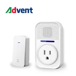 Wireless Plug Through Doorbell with Additional Socket with kinetic battery free bell push button no need battery