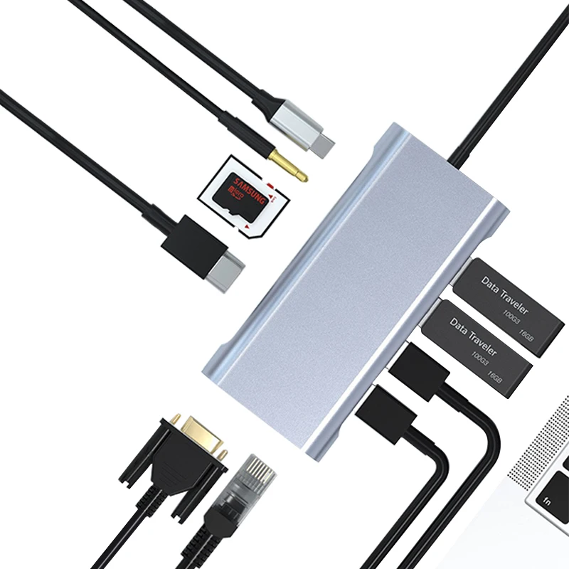 RJ45 100Mbps Network Interface 100W PD Fast Charging VGA 3.5mm Audio Joint 11 in 1 4-USB Dock
