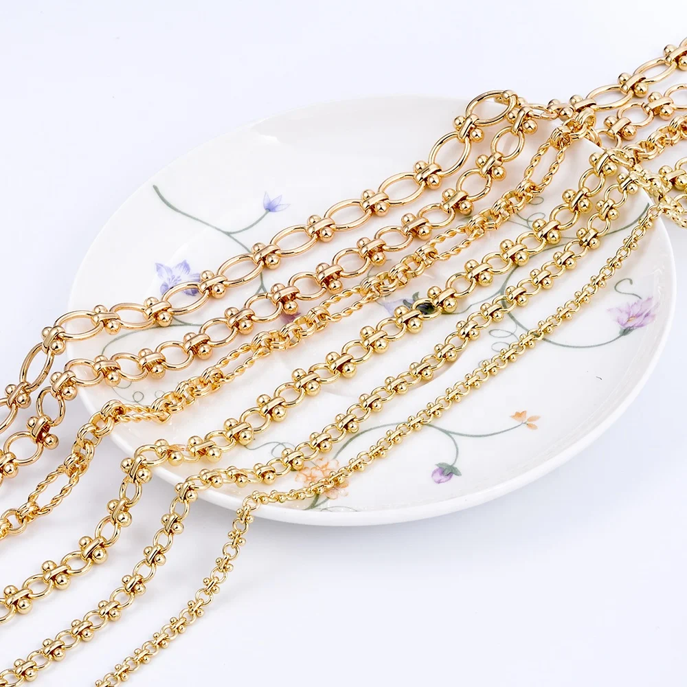 18K Gold Plated Double Weave Chains Findings Curb Chain Link Bulk for Necklace Jewelry Accessories DIY Making