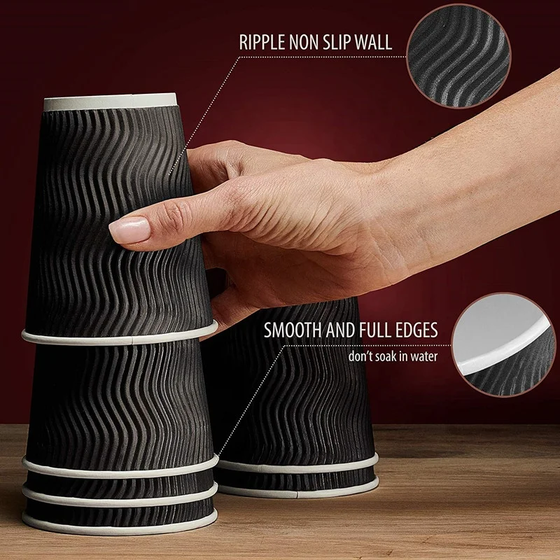 Disposable To Go Large Ripple Wall Paper Hot Drink Coffee Cups Perfect for Cappuccino Hot Cocoa or Iced Drinks