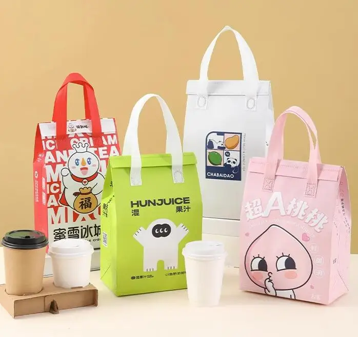 Custom Non woven cooler bag disposable with handles portable cake insulated cooler bag