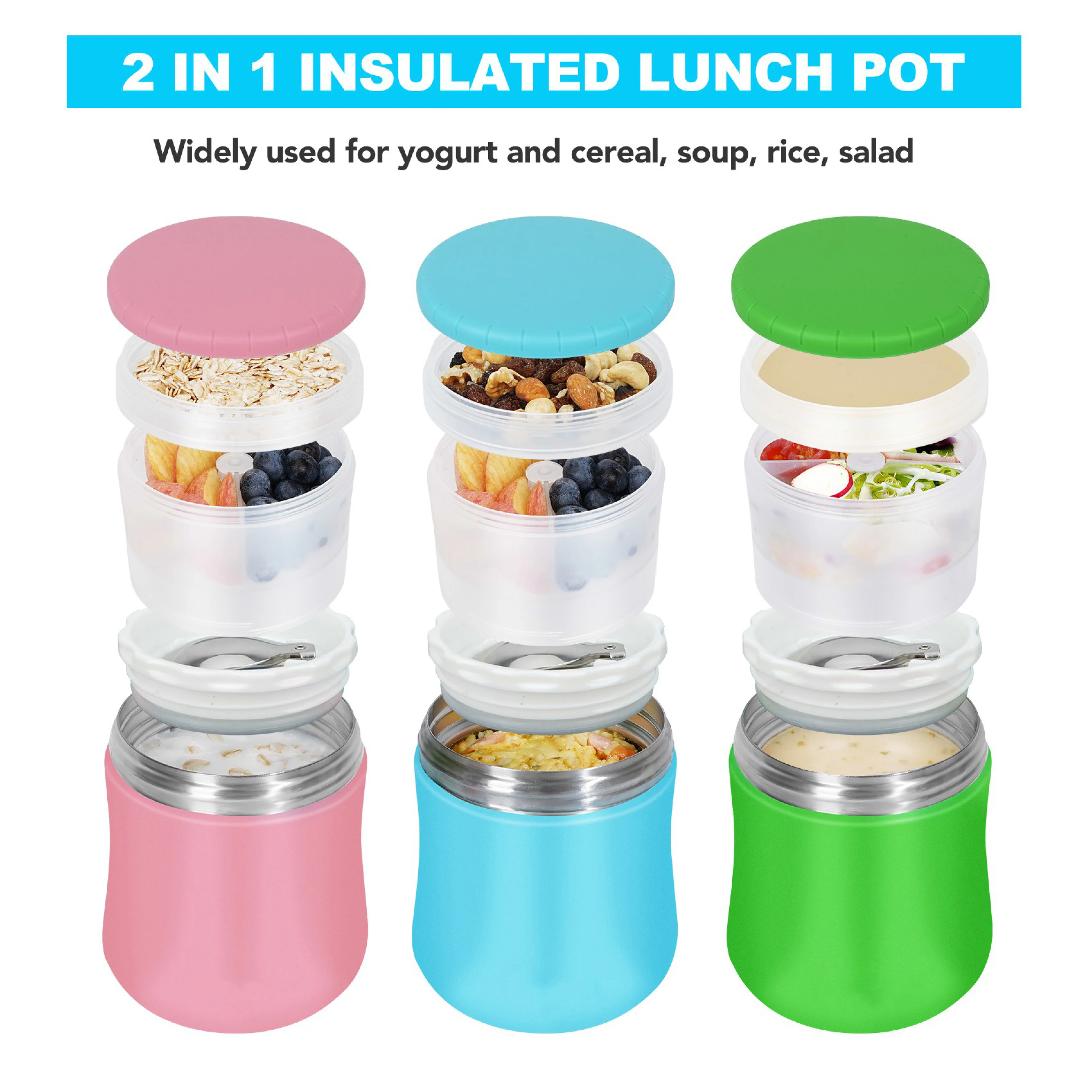 2 in 1 Yogurt & Lunch Pot Hot & Cold Keeping 304 Stainless Steel Lunch Box