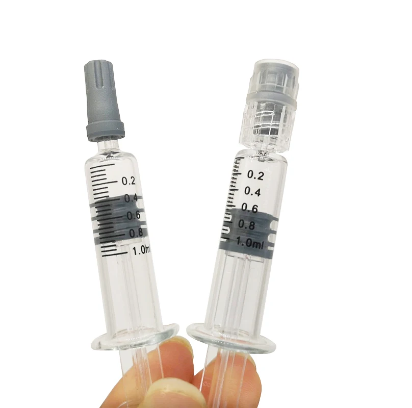 
USA Hot sell 0.5 ml 1 ML 2.25 ml Empty Airtight Cosmetic Packaging Thick oil Storage Luer Slip Luer lock Glass Syringe 