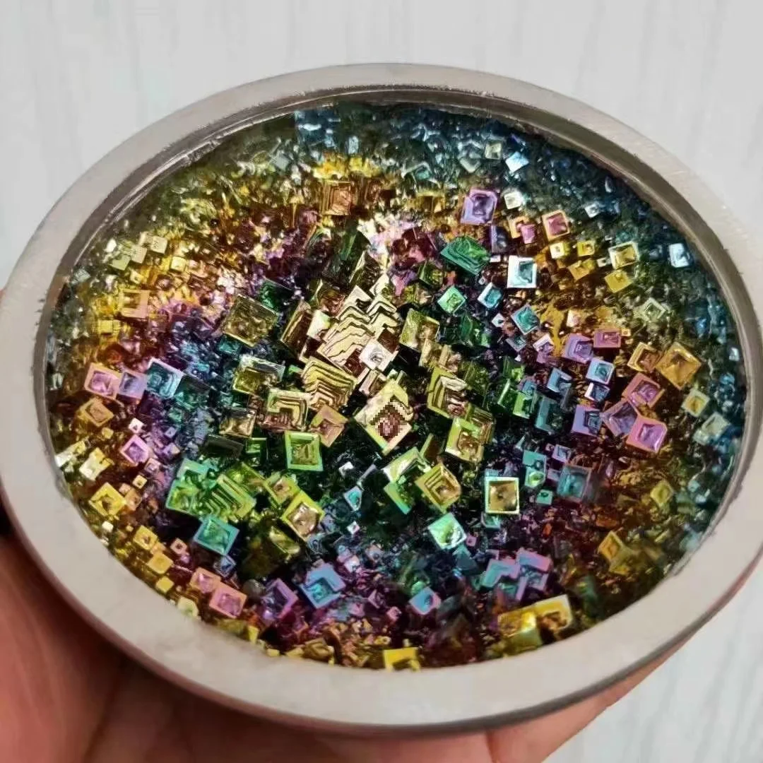 Natural bismuth ore raw stone bismuth crystal mineral chemical elements colorful ore decorative