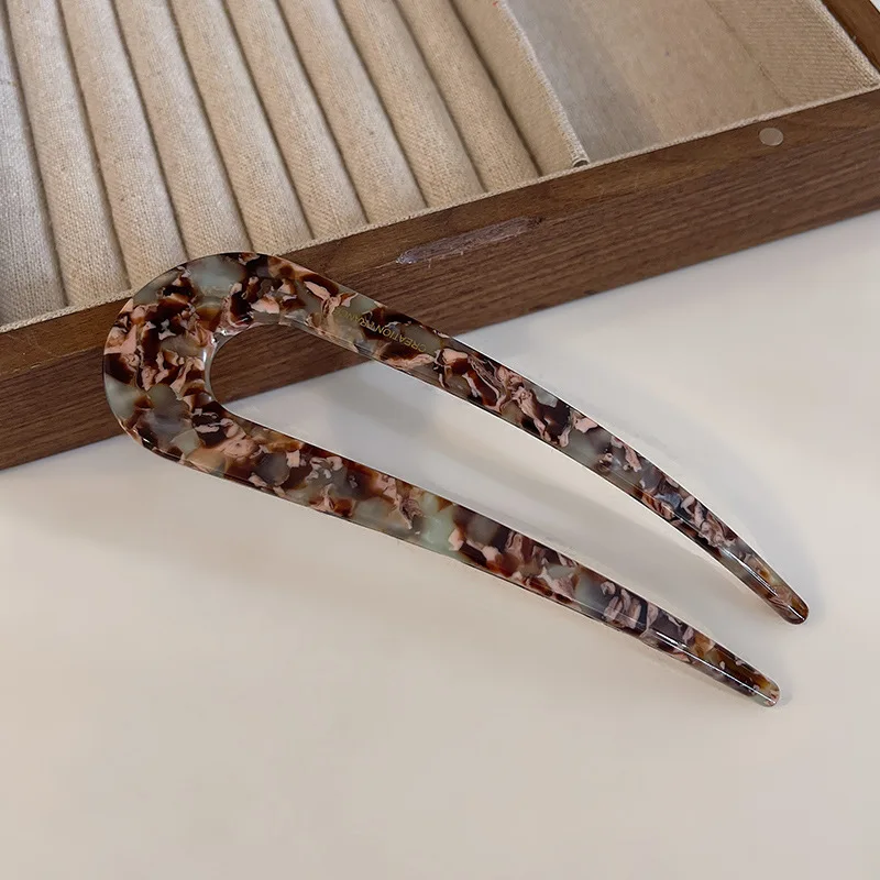 SongMay Wholesale 13.5cm Thickness Tortoiseshell Marble French Hair Pins Accessories Women Acetate U Shaped Hair Forks Sticks