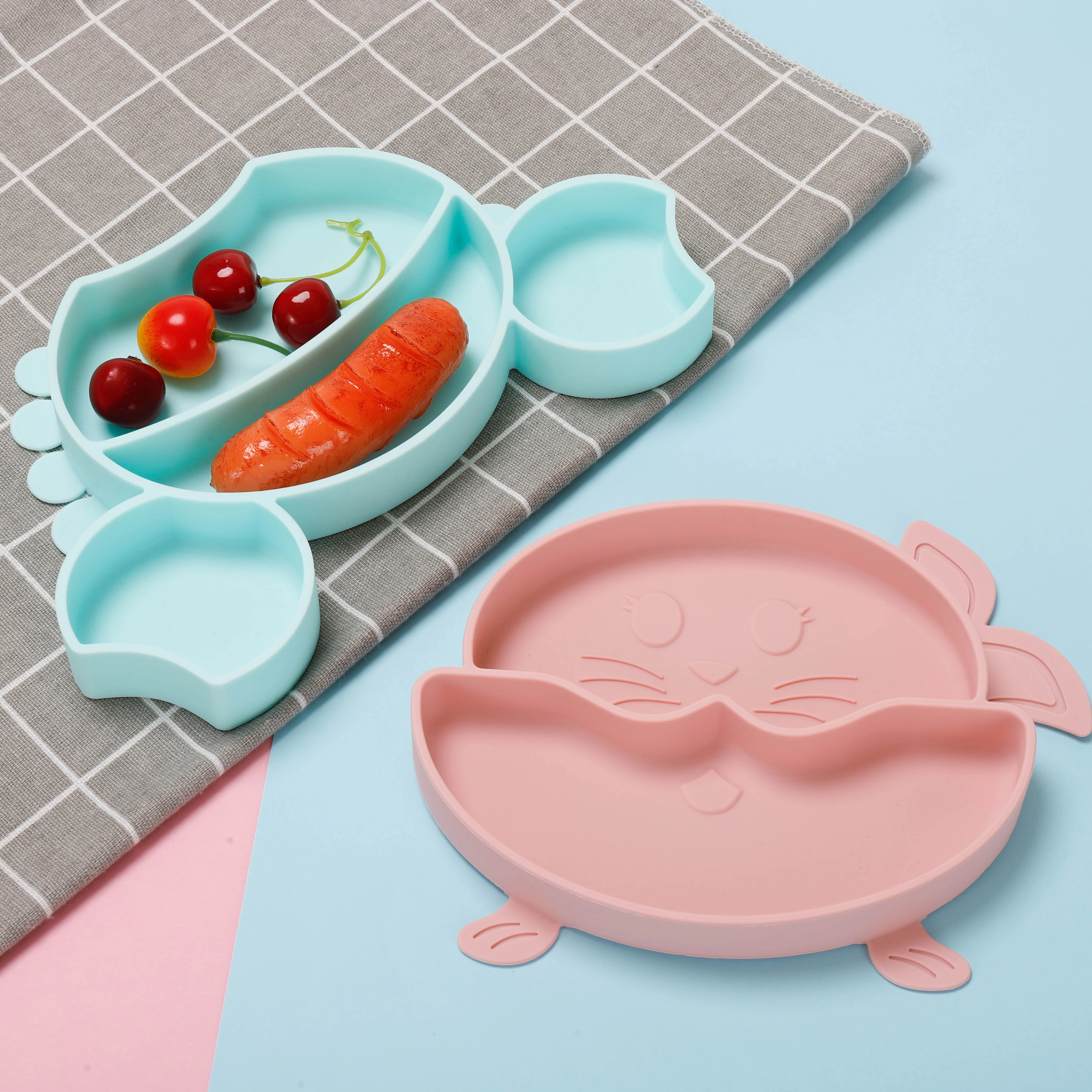 Bamboo Baby Silicone Plates Wooden Tableware for Kids Suction Plates Feeding