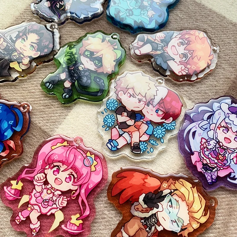 
Juno creative double sided printed custom colored anime glitter epoxy keychain hologram holographic acrylic charm holo rainbow 