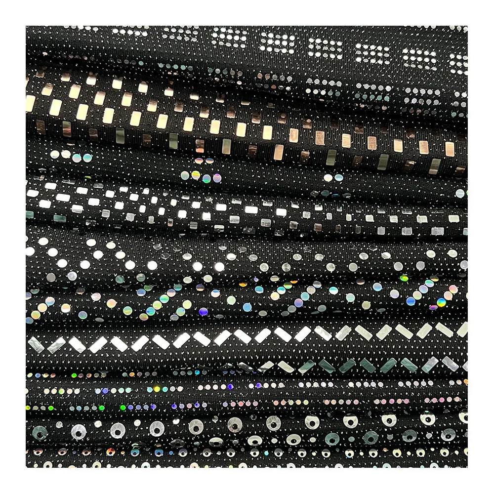 2023 New polyester black lurex metallic foil dot spandex jersey fabric silver sequin metallic lurex knit fabric for party dress