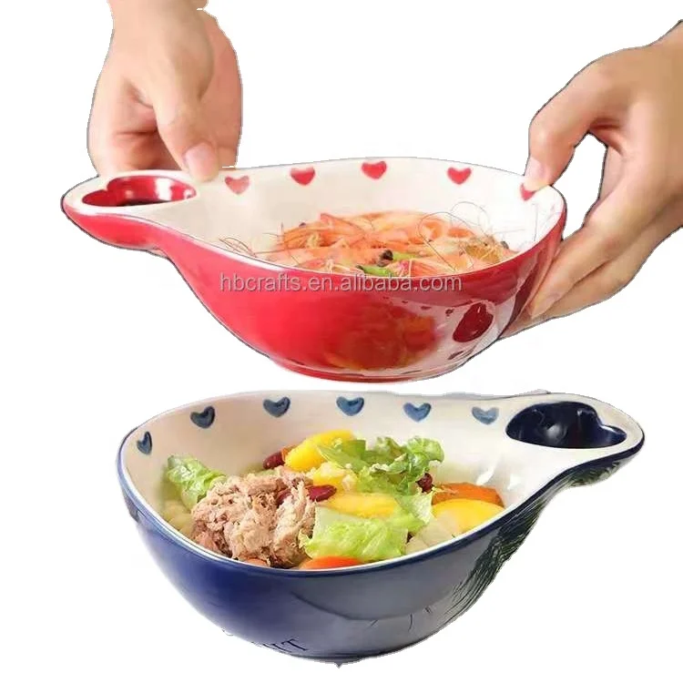 Ceramic INS style ceramic plates bowl with handle and  heart - shaped saucer for dinner
