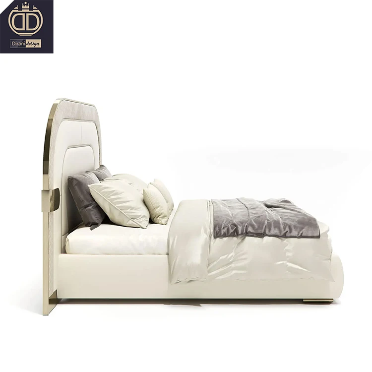 modern white leather curved shape back bed frame headboard upholstered king queen size luxury curved bed