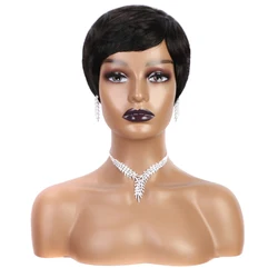 Forcuteu Wholesale Perruque Raw Indian Brazilian Cuticle Aligned Virgin Pixie Cut Short Bangs Machine Made Human Hair Wig