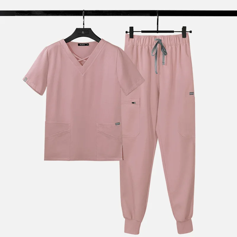 2023 Customized Logo Short Sleeved Surgical Suit Doctors Zipper Scrubs Uniforms Sets Nursing Hospital Uniforms Wholesale