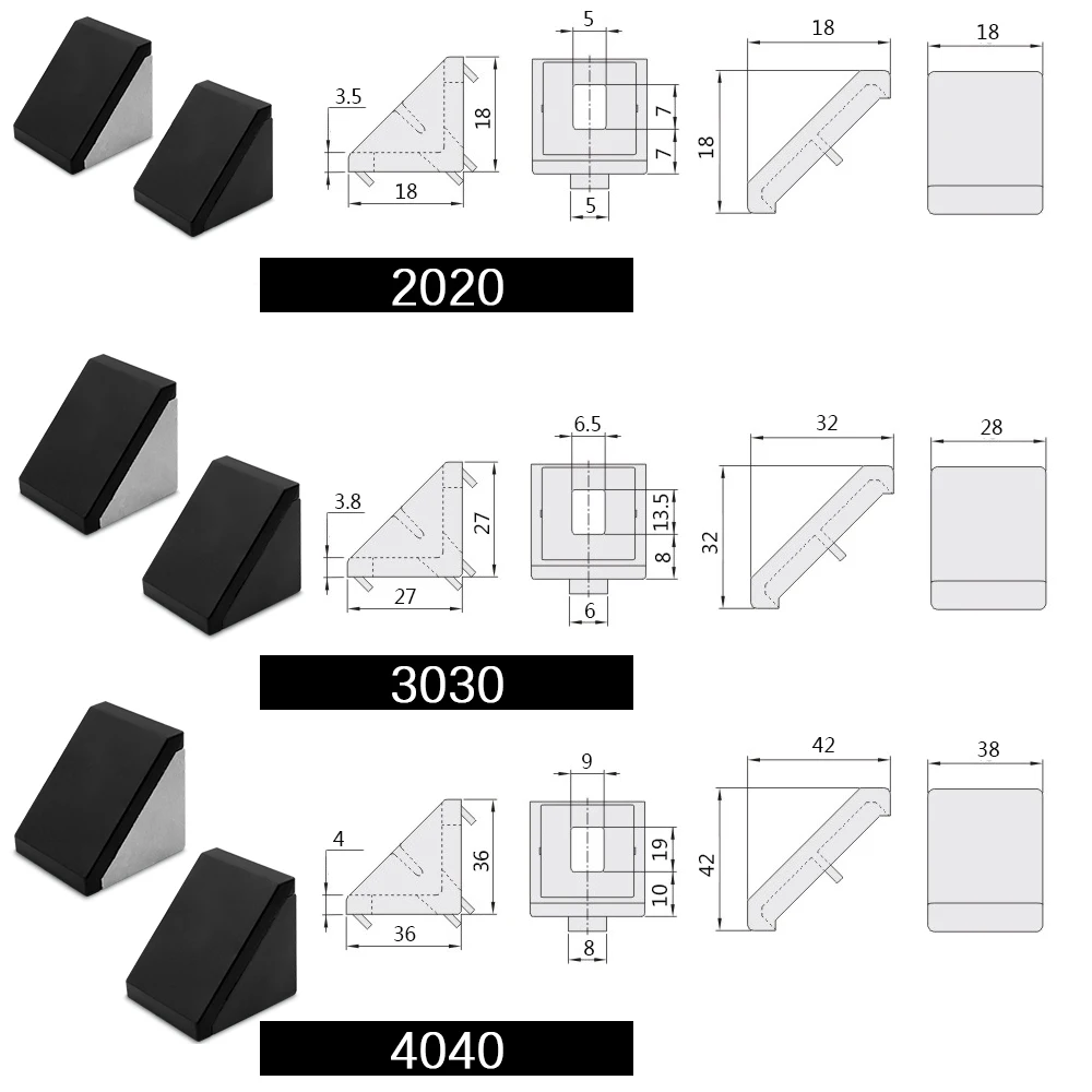 Factory Wholesale Aluminum alloy Die casting Corner Brackets 4040 angle connectors with end caps cover for aluminum profile