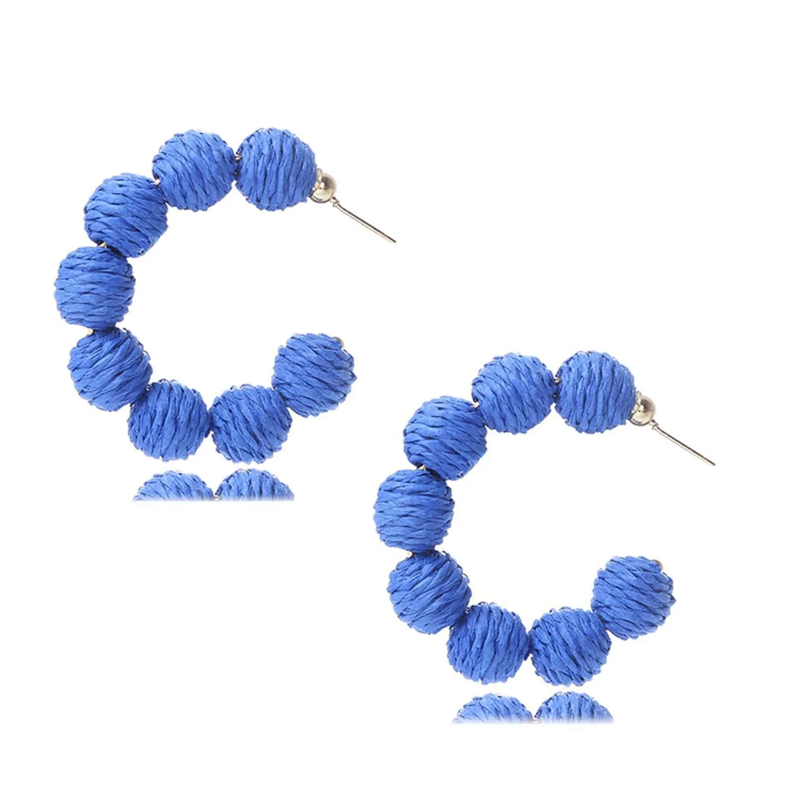 Wholesale Summer Boho Raffia Ball C Shape Chunky Hoop Dangle Earrings Straw Wicker Statement Earrings For Women Girls