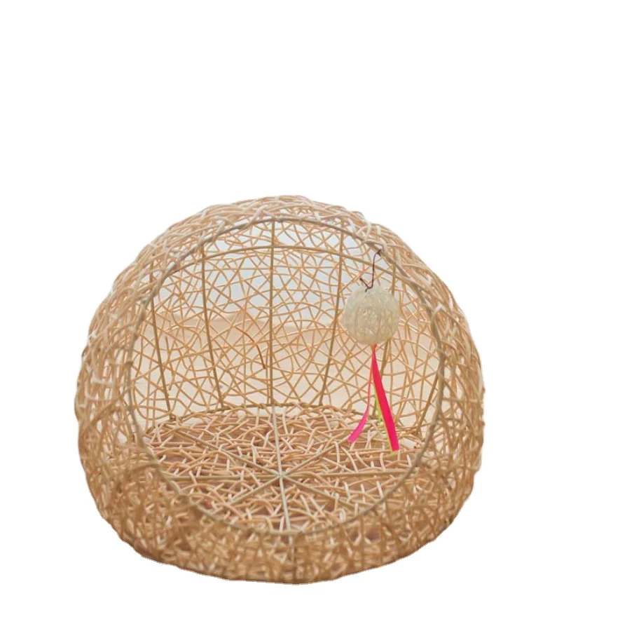 Rattan Cat Bed Handmade Cat House Round Pet Hammock Warm Cushion Home Creative Woven Pet Bed
