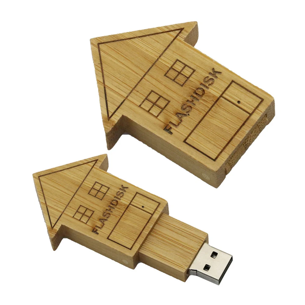 Wholesale House Shape USB Flash Drive Wooden USB Flash Drive 8GB 16GB Bamboo USB Memory