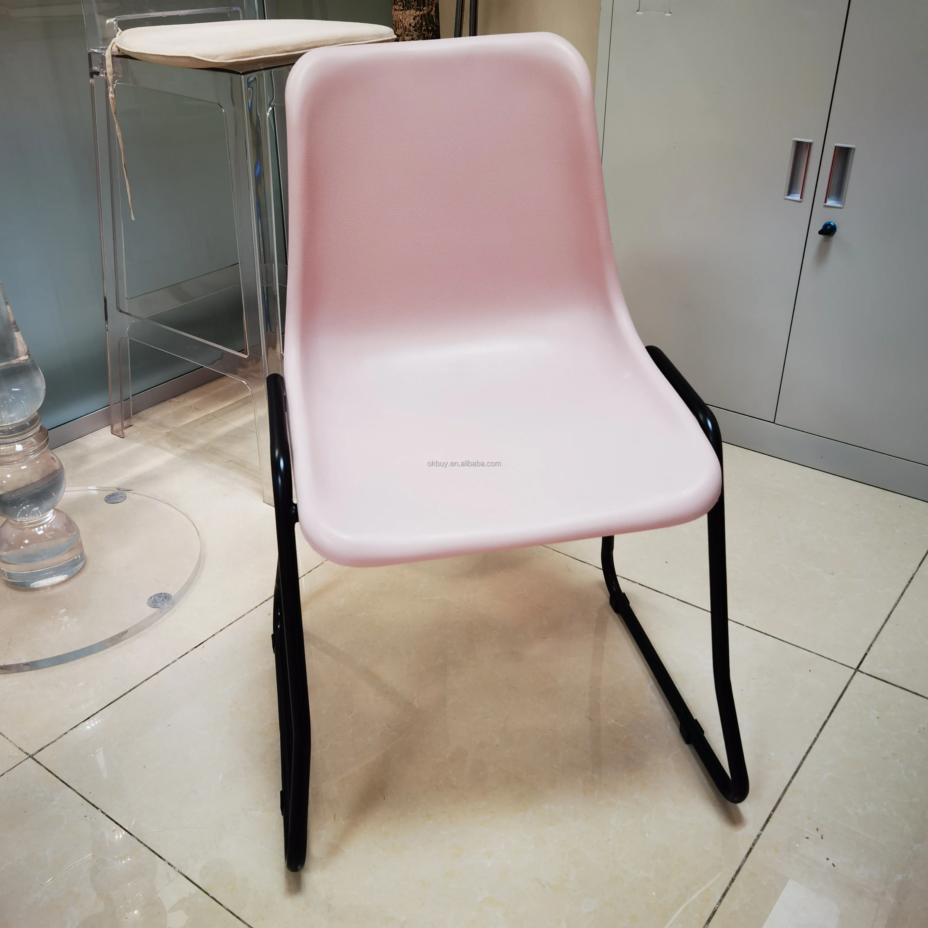 Best Quality Modern Simple Stackable Comfortable Dining Home Study Office Restaurant Chair With PP Shell Metal Slide Base Leg