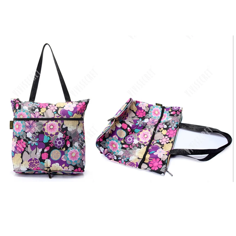 Custom polyester waterproof hand bag printing cartoon characters foldable reusable collapsible recycled shopping bag pattern