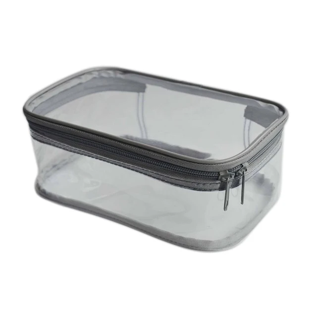 grey double zip transparent beauty cosmetic bag packaging pvc bag