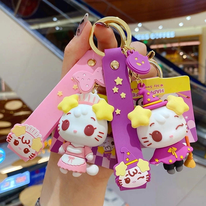 Cartoon Auspicious Bunny Girl Cat Maid keychains For Women Cute Magician Lucky Cat Clown Cat Animal Key Chain Bag Pendant Gifts