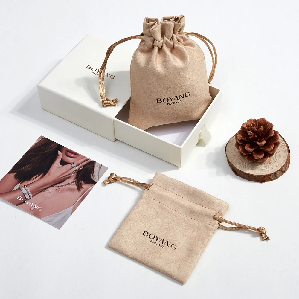 Custom Logo Drawstring Suede Pouch Small Gift Bag Jewelry Packaging Pouch