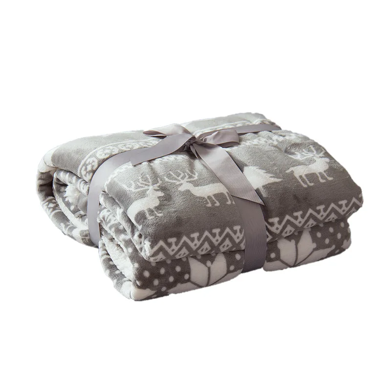 100% Polyester woolen Fleece Christmas Snowflake Reindeer Throw Blanket Christmas Blanket for gifts