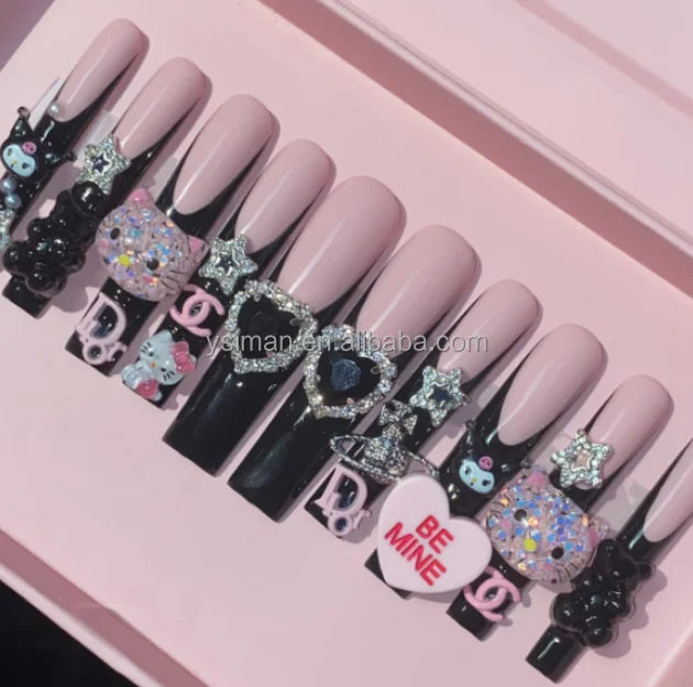 Handmade Pink Nails Press On High Quality 3D Acrylic Wholesale Luxury Custom Press On Nails