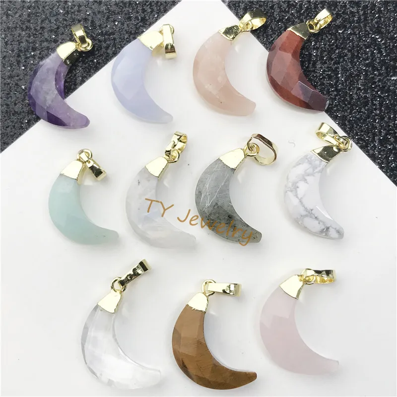 Elegant multicolor Natural stone the moon shape pendant charm for customized Jewelry DIY for choker for earring