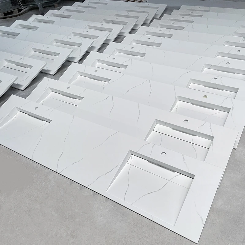 Single Double sinks Marble white texture stone sheet Washbasin bathroom furniture design