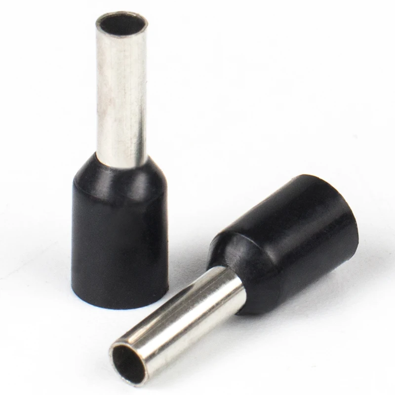 High quality nylon needle tube insulated terminal VE2508 100pcs black pin insulated flexible cord terminal