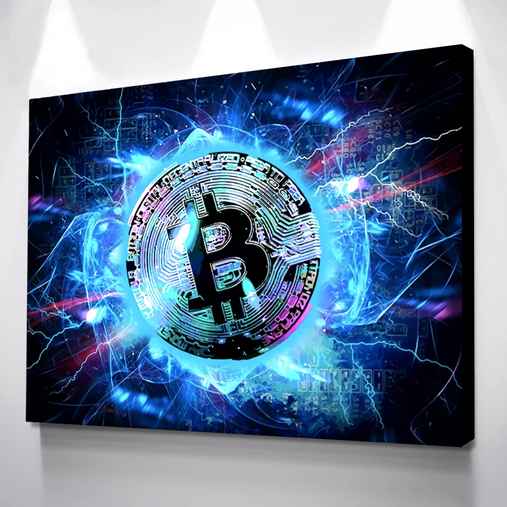 
Fashion Home Decor Bitcoin Prints Painting Neon Glow Pictures Wall Art Modular Nordic Modern Canvas Poster 