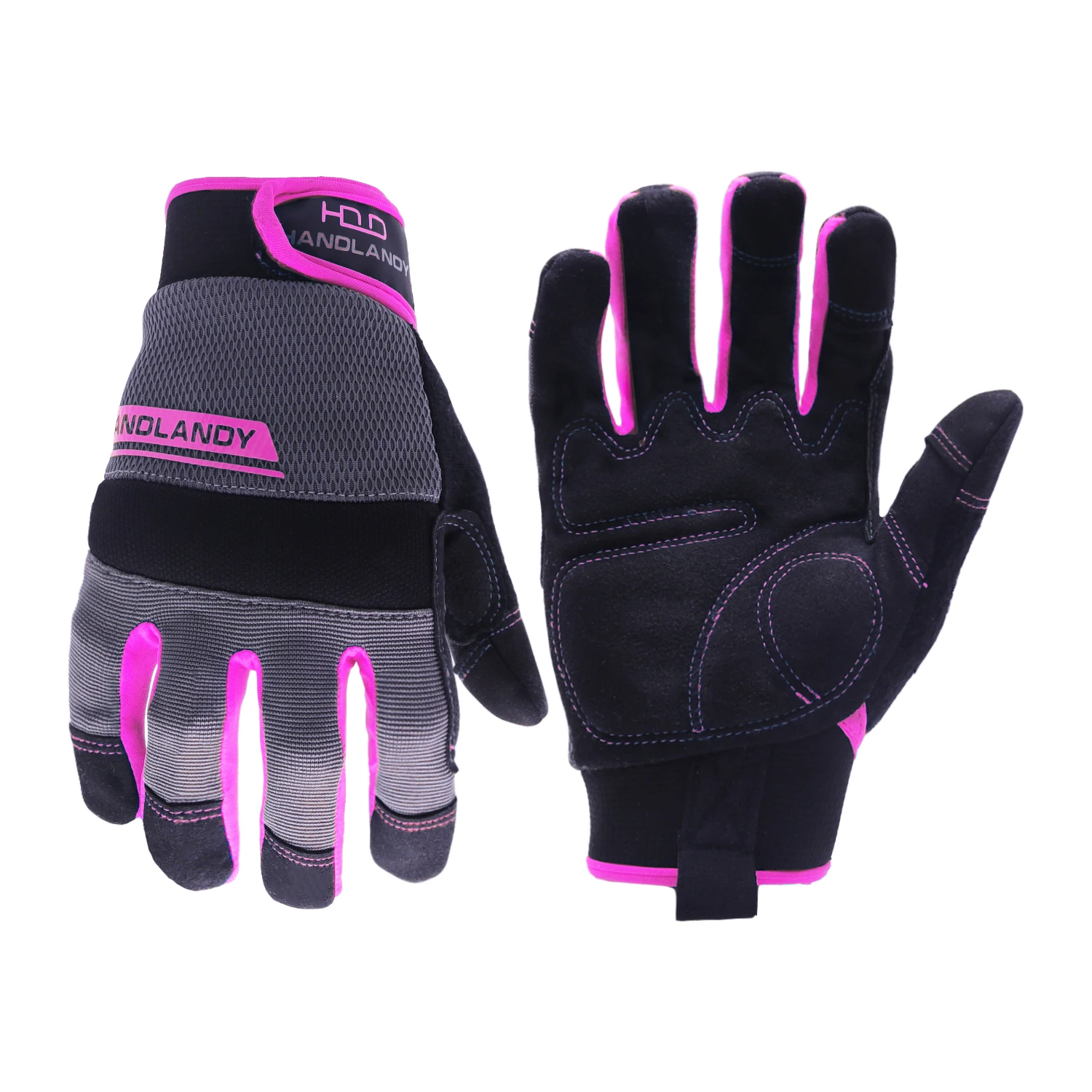 HANDLANDY Factory wholesale pink synthetic leather anti-silp anti-Vibration Touch Screen Mechanic safety Work Gloves for woman