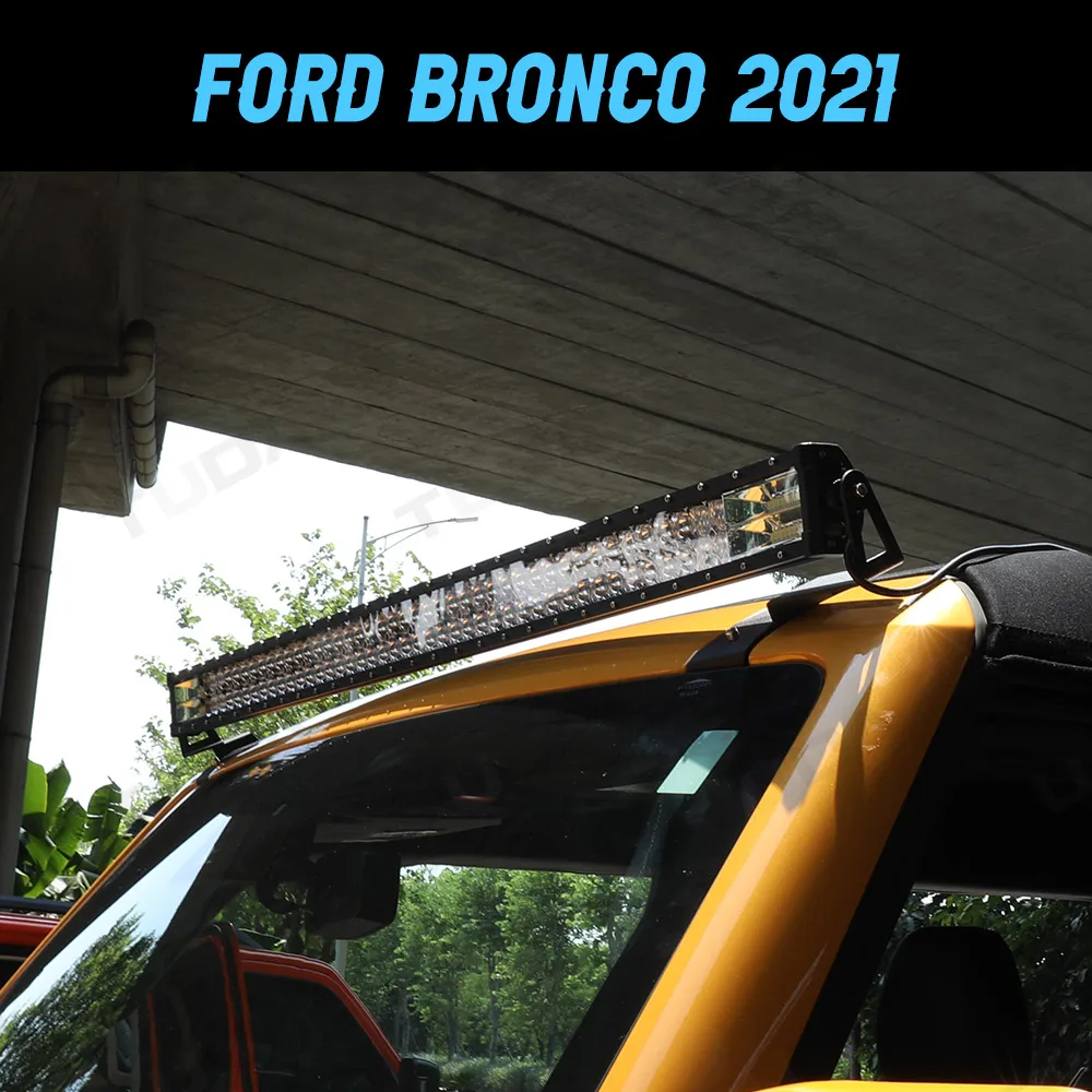 52' Curved LED Light Bar Bracket at Upper Windshield Roof Cab for 2021 2022 Ford Bronco