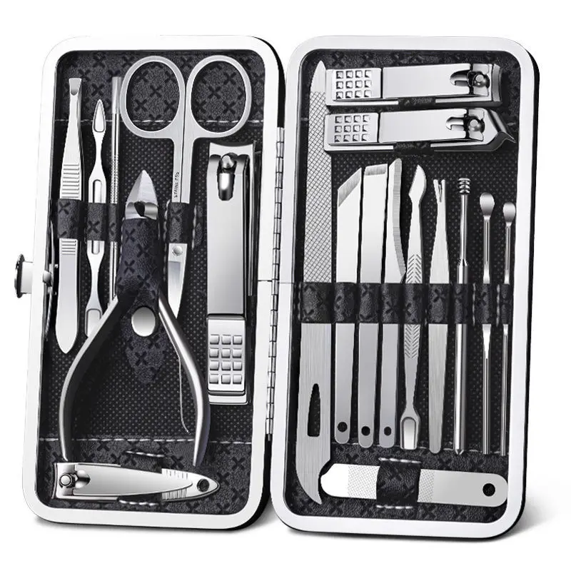 Best Selling 19pcs Professional Multifunctional Stainless Steel Nail Kits Portable Manicure Pedicure Tool Nail Cutter Set With P