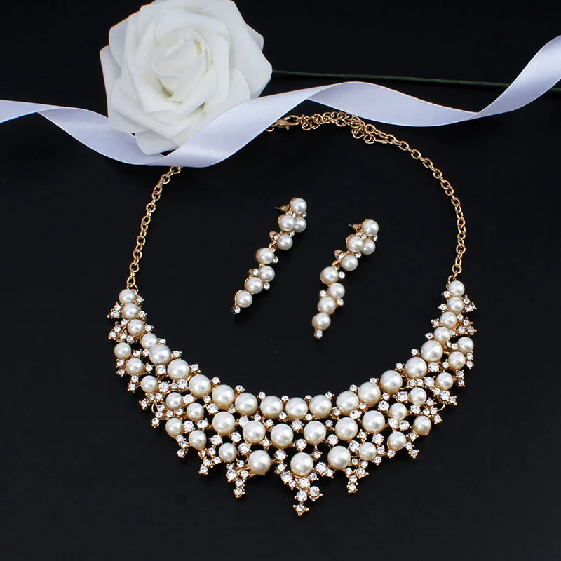 Multilayer pearl big pure round pearl necklace earring set bridal party accessories for wedding jewelry set