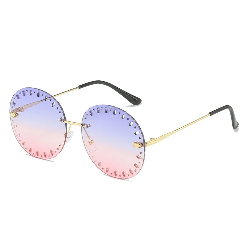 2022 Luxury round rimless gradient lemon sunglasses colorful cut edge lens metal eyewear