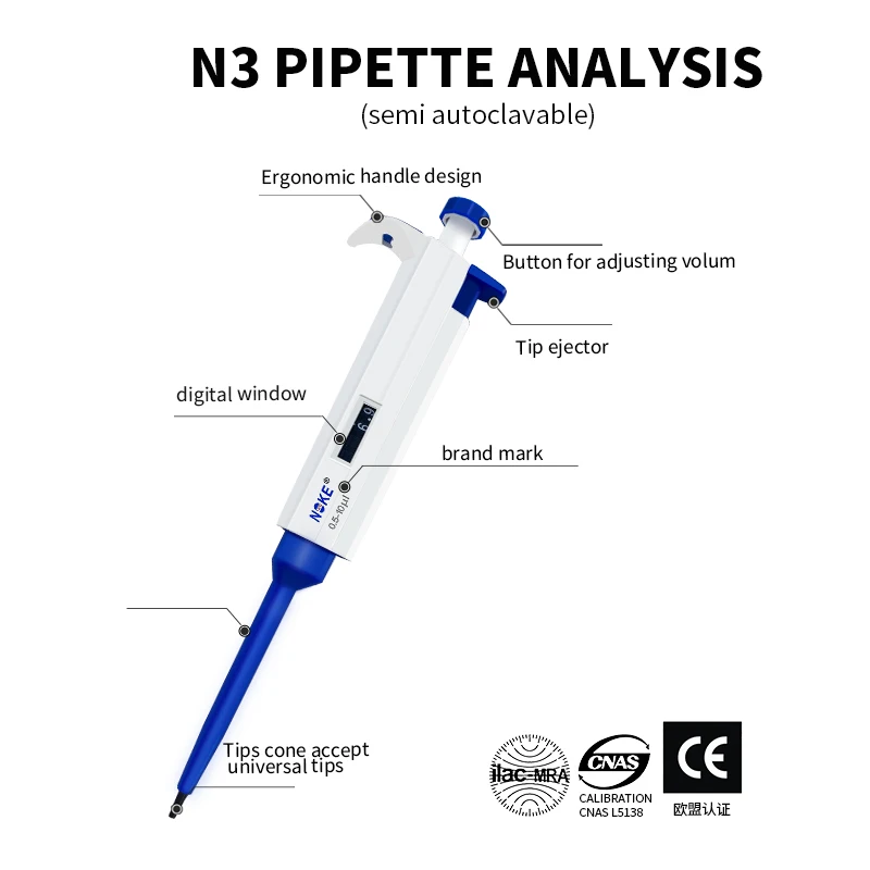 NOKELAB  20-200ul  Adjustable Micropipettes Pipette 20-200ul Autoclavable Plastic Micro Pipette