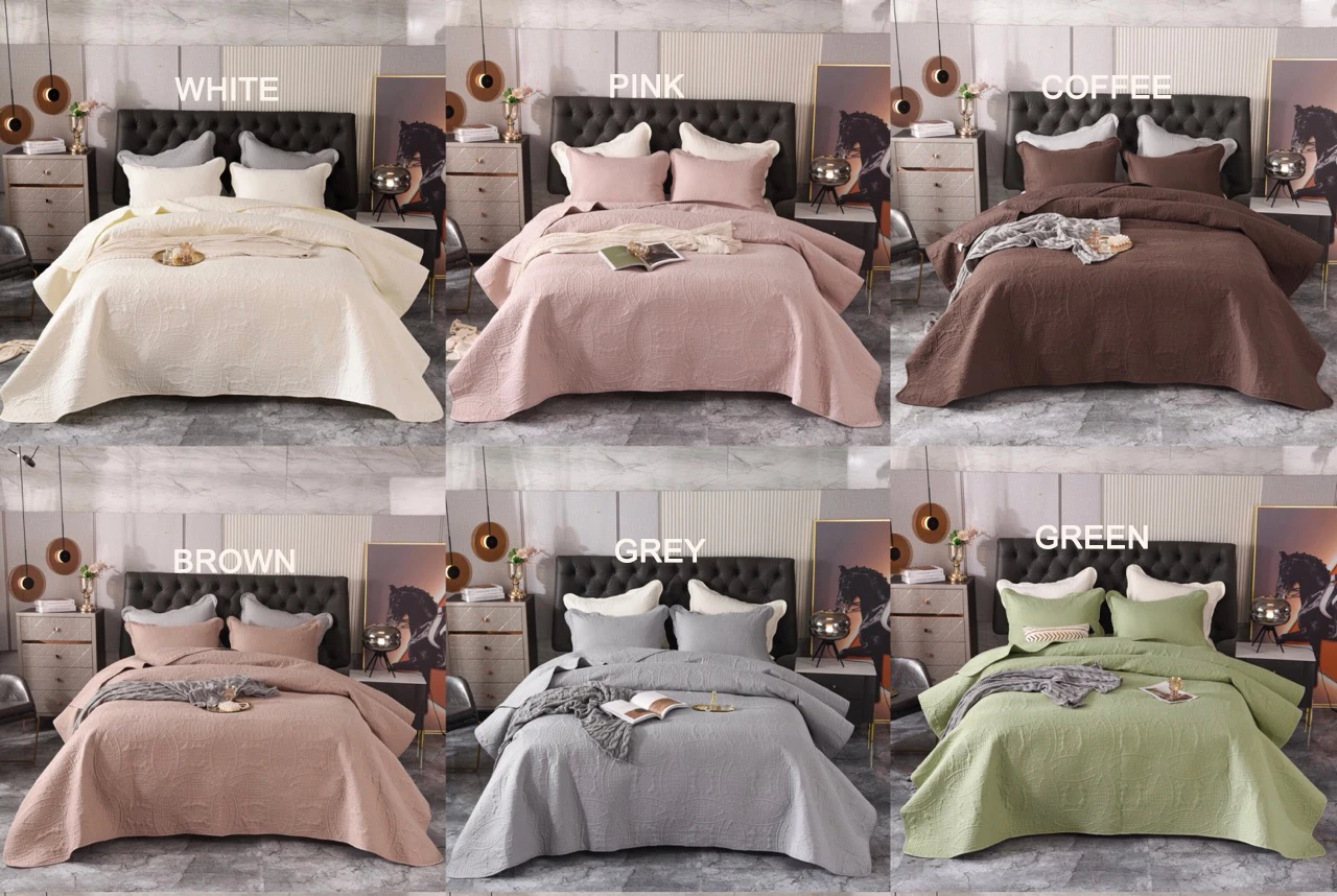 patchwork design king size quilt/duvet cover set with polyester fabric bedsheet 120gsm filling untra-sonic bedspread