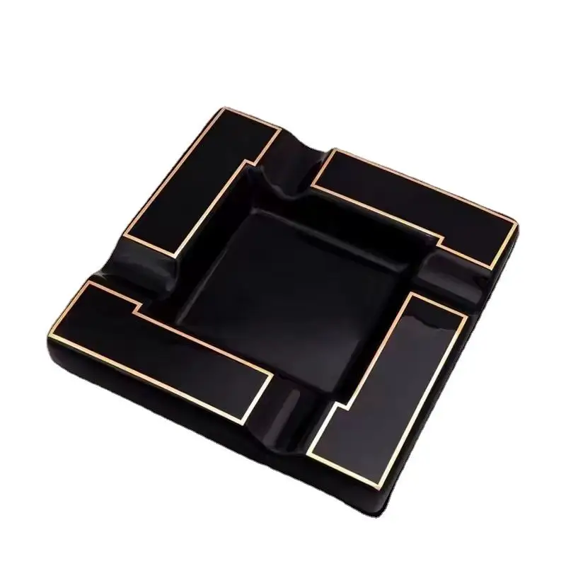 Hot sell Cigar Ashtray Luxury Large Ceramic Cigar Ashtray With Slot Style  Custom Logo Black Cigars Ashtrays