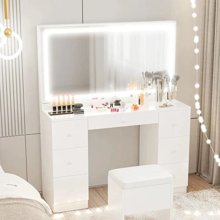 Trendy Dressing Table Dresser Set Toilet Tables Makeup White Vanity With Mirror and Chair