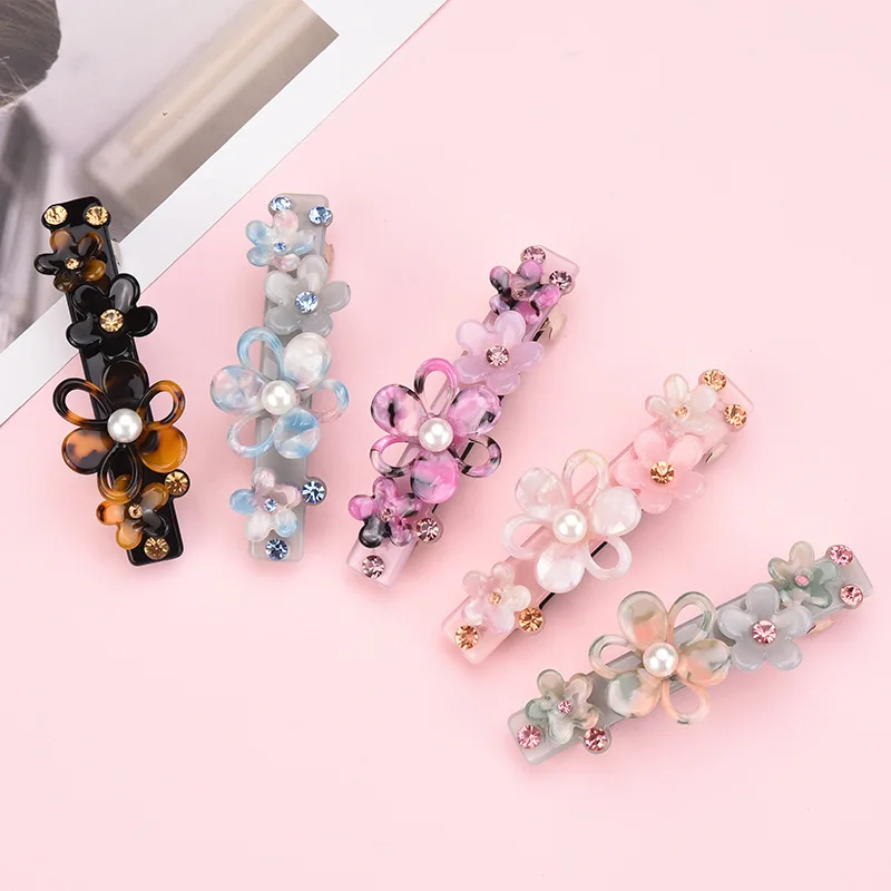 RARA 8.9cm Hot Sale Hair Accessories Cute Pearl Crystal Hair Clip Barrette Elegant Acetate FLowers Hair Clips Wholesale