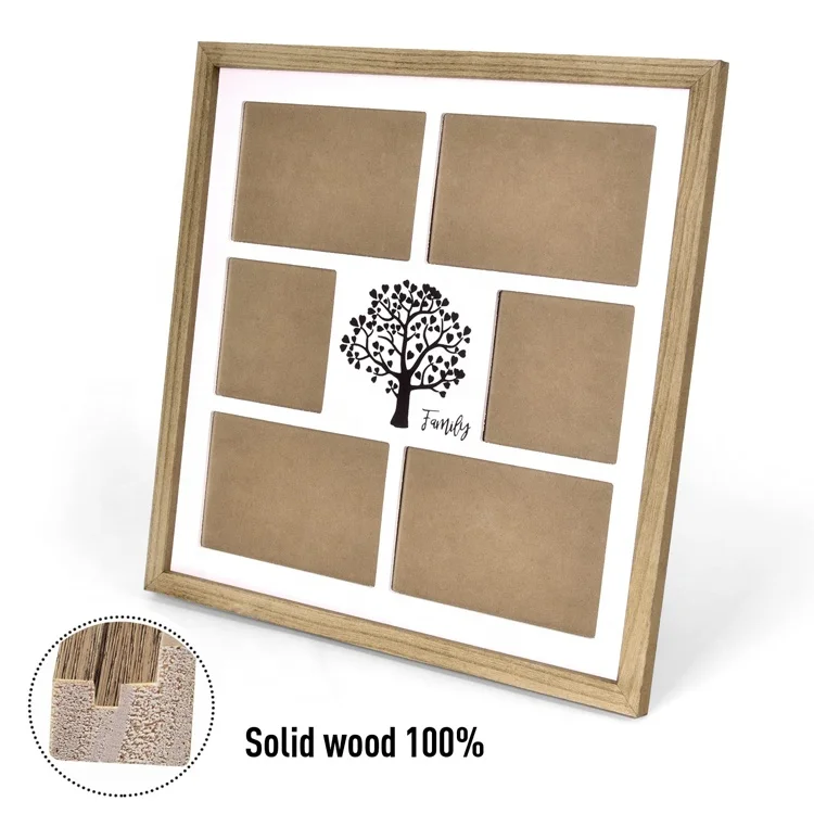 Rustic Natural Wood Multi-Frame 14x14 inches Without Mat for Wall Mounting