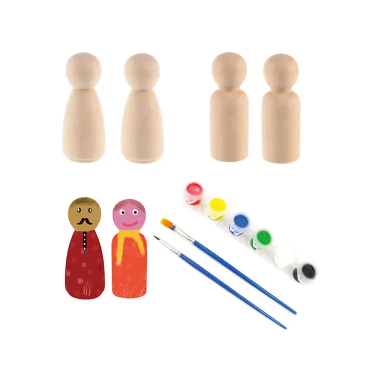 Montessori Christmas unpainted beech wooden blank familly peg doll set rainbow painted